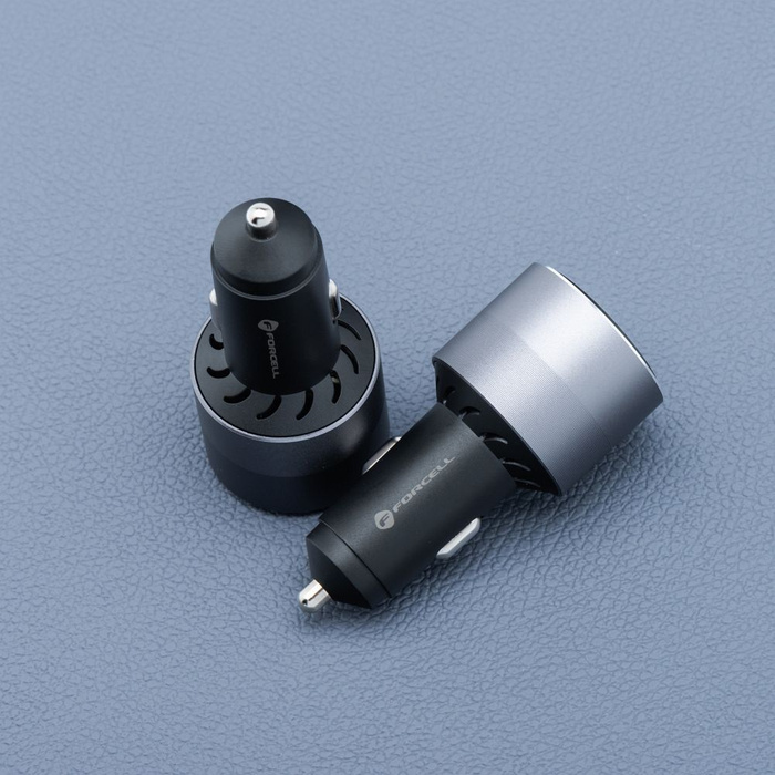 Ładowarka samochodowa Forcell F-Energy Alu 2 x USB C + USB A QC4.0 PD SFC2.0 4,5A 65W szara