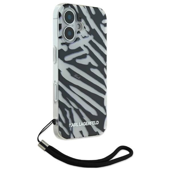 Etui Karl Lagerfeld iPhone 16 6.1" czarny/black hardcase IML Zebra Pattern & Cord
