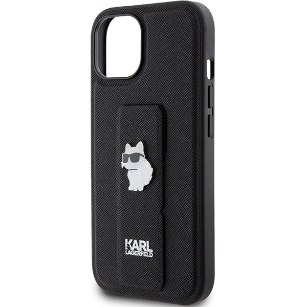 Etui Karl Lagerfeld KLHCP15SGSACHPK iPhone 15 6.1" czarny/black hardcase Gripstand Saffiano Choupette Pins Case