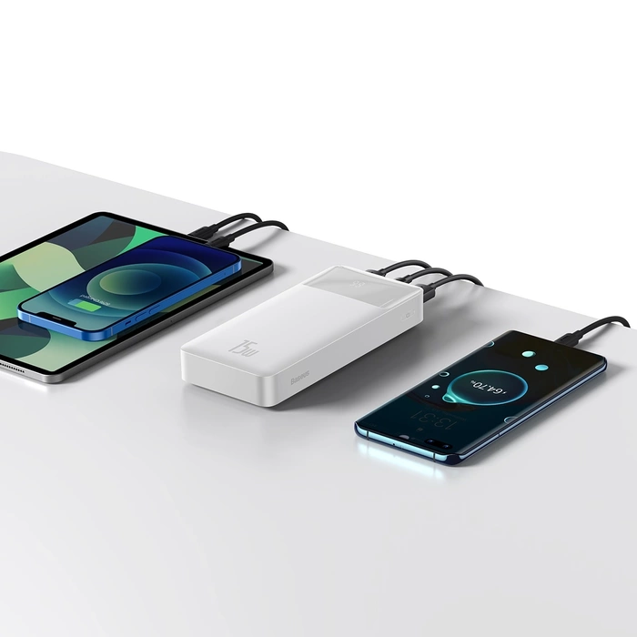Baseus Bipow powerbank z szybkim ładowaniem 20000mAh 15W biały (Overseas Edition) + kabel USB-A - Micro USB 0.25m biały (PPBD050102)