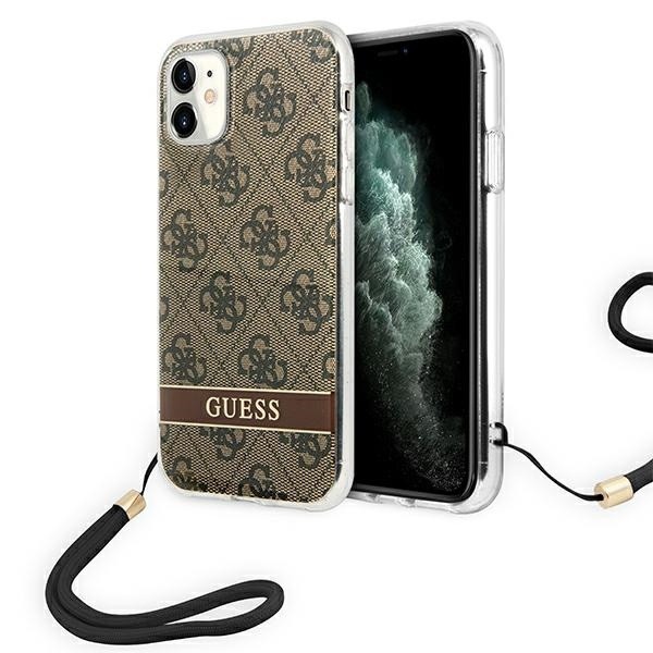 Etui GUESS Apple iPhone 11 4G Print Strap Brązowy Hardcase