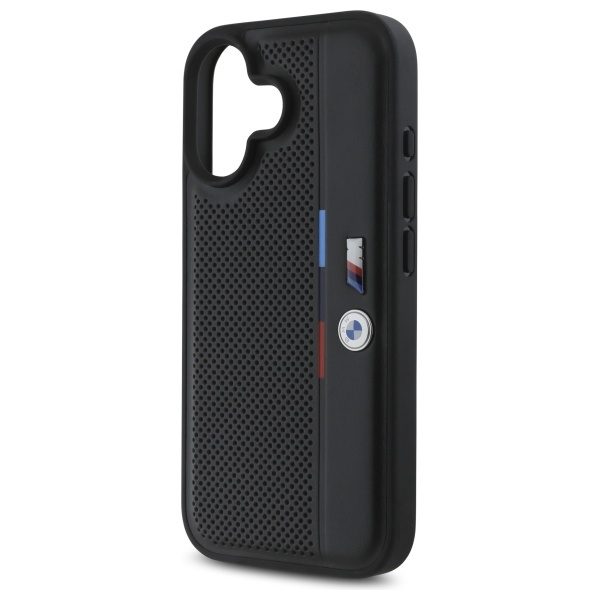 Etui BMW iPhone 16 6.1" czarny/black hardcase M Perforated Tricolor Detail Line