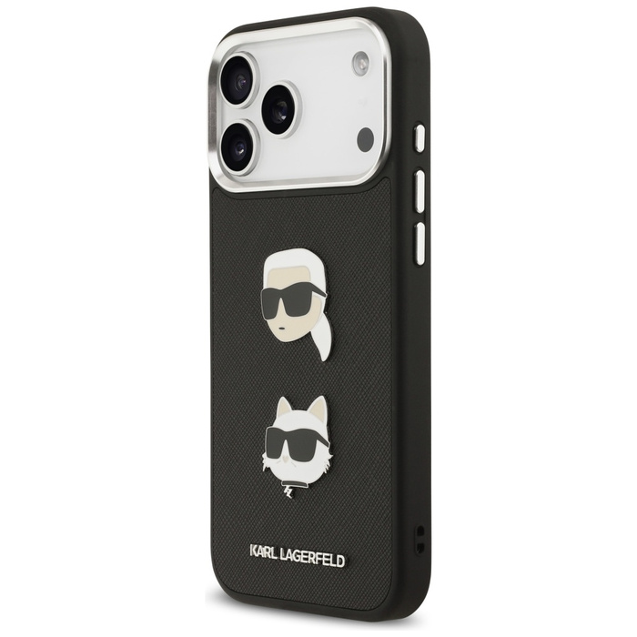 Etui Karl Lagerfeld FW Grained Karl &    Choupette Heads Pins & Logo do iPhone 17 Pro Max czarny