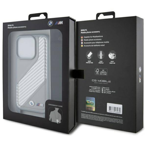 Etui BMW iPhone 16 Pro szary/grey hardcase M Edition Carbon Stripe & Strap