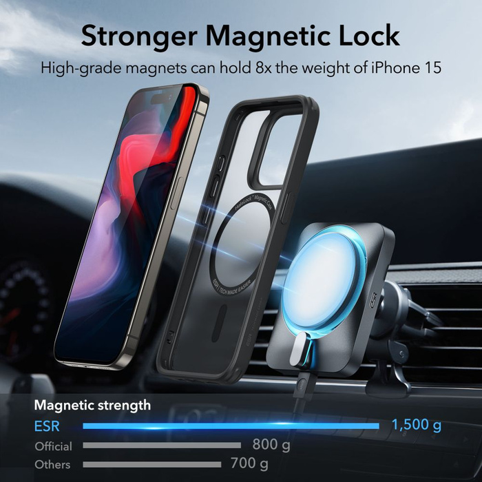 Etui Esr Ch Halolock Magsafe iPhone 15 Pro Frosted Black Case