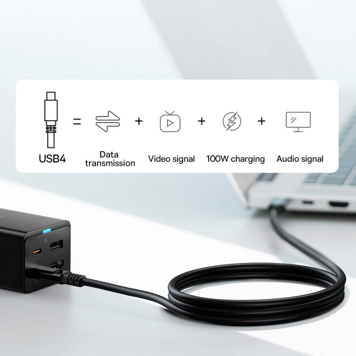 Baseus szybka ładowarka sieciowa GaN5 Pro HUB HDMI 2 x USB-C / USB-A / HDMI 4K 30Hz 1,5m czarna + kabel USB-C - USB-C 100W 40Gb/s (USB4) 1m (CCGP110201)
