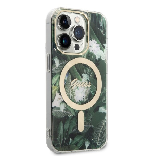 Zestaw Etui Guess Case+ Charger iPhone 14 Pro 6,1" zielony/green hard case Jungle MagSafe