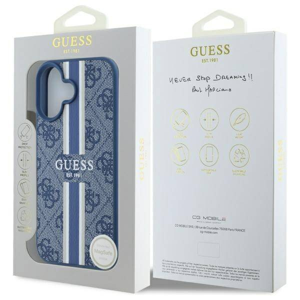 Etui Guess iPhone 16 6.1" niebieski/blue hardcase 4G Printed Stripes MagSafe