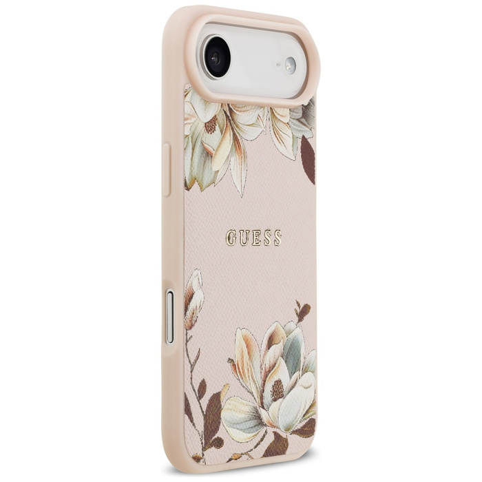 Etui Guess Grained Flowers Classic Logo  MagSafe do iPhone Air różowy