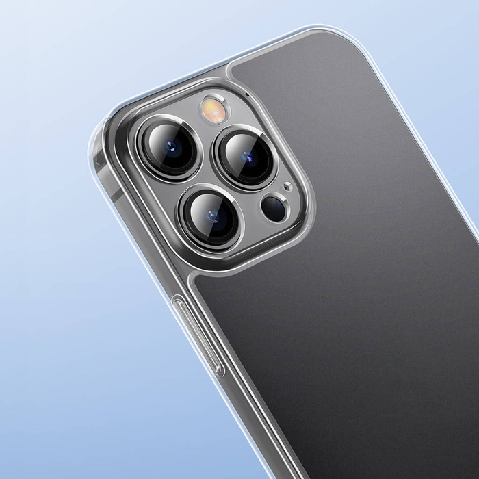 Etui Baseus Frosted Glass Case pokrowiec do iPhone 13 Pro Max sztywna obudowa z żelową ramką przezroczysty (ARWS000802)