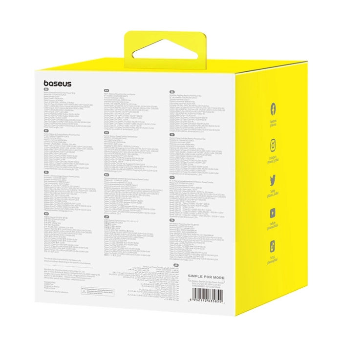 Stacja ładująca Baseus PowerCombo Tower 100W 2 x EU + 2 x USB-A + 2 x USB-C 1,5m - czarna