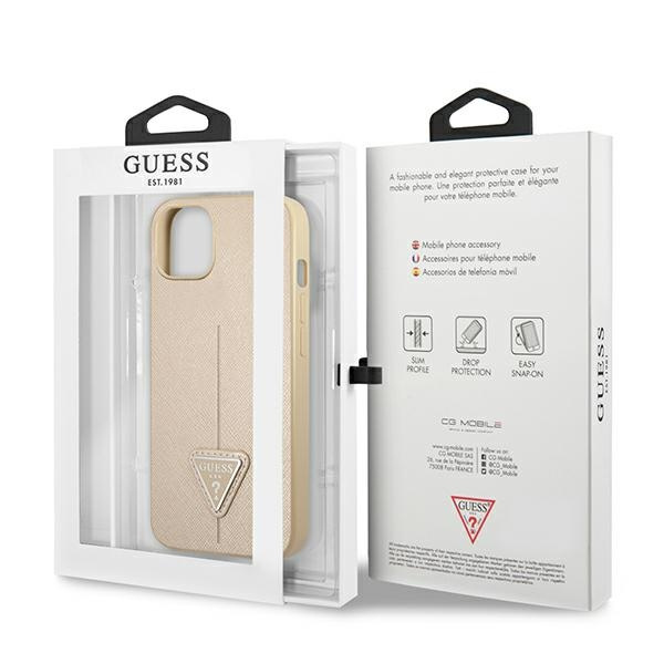 Etui GUESS Apple iPhone 14 Plus SaffianoTriangle Logo Beżowy Hardcase