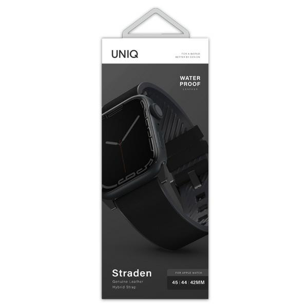 UNIQ pasek Straden Apple Watch Series 4/5/6/7/SE 42/44/45mm. Leather Hybrid Strap czarny/black