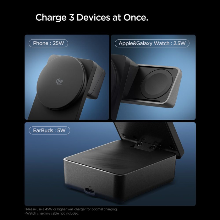 STACJA ŁADOWANIA SPIGEN ESSENTIAL 3IN1 MAGNETIC MAGSAFE BEZPRZEWODOWA ŁADOWARKA 25W Qi2.2 CZARNA