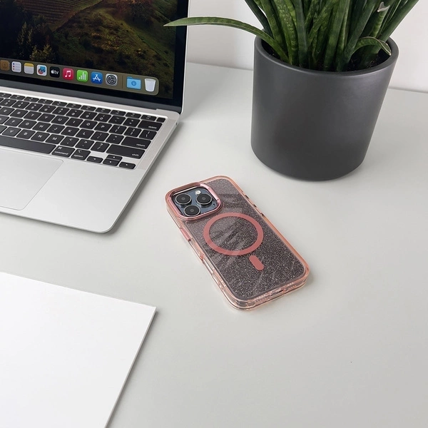 Etui brokatowe Glitter Case z MagSafe na Samsung Galaxy A16 5G - różowe