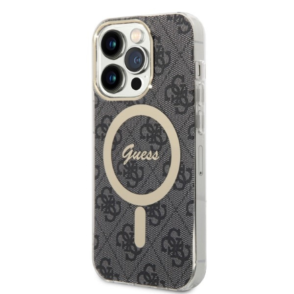 Zestaw Etui Guess Case+ Charger iPhone 14 Pro 6,1" czarny/black hard case 4G Print MagSafe