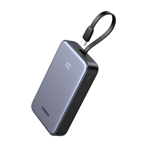 Powerbank 20000mAh Ugreen PB505, USB + USB-C, wbudowany kabel, 20W Szary