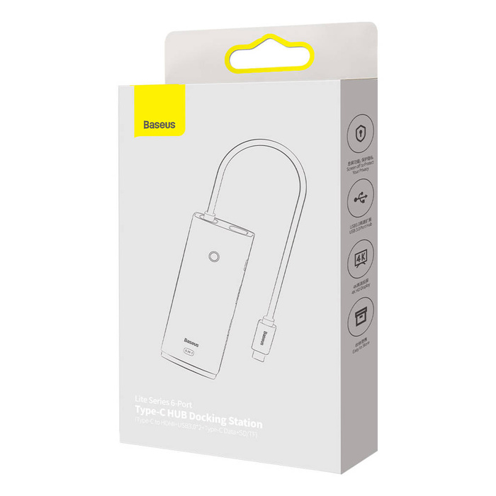 Baseus Lite Series wielofunkcyjny HUB USB Typ C - 2 x USB 3.0 / USB Typ C / HDMI 1,4 / SD/TF czarny (WKQX050001)