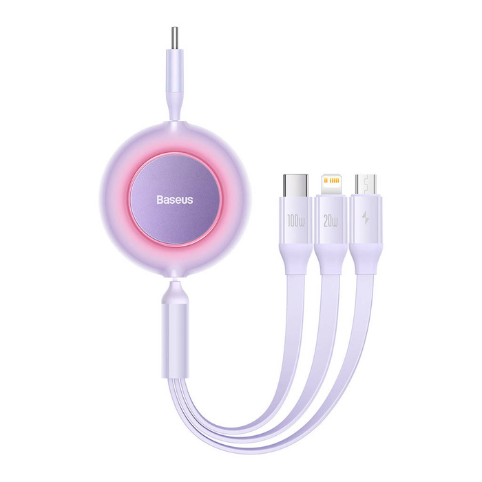 Baseus Bright Mirror 2 zwijany kabel przewód 3w1 USB Typ C - micro USB + Lightning + USB Typ C 3.5A 1.1m fioletowy (CAMJ010205)
