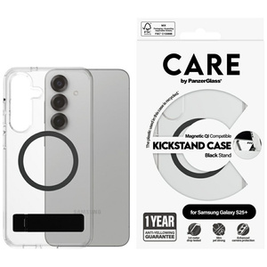 Etui CARE by PanzerGlass Feature Black    Kickstand & QI do Samsung Galaxy S25+ przezroczysty