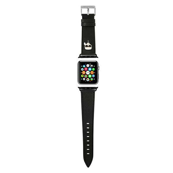Pasek KARL LAGERFELD Apple Watch 42 44 45mm Strap Saffiano Karl Heads Czarny