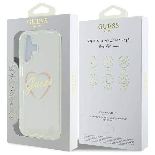 Etui Guess iPhone 16 6.1" przeźroczysty/transparent hardcase IML Heart