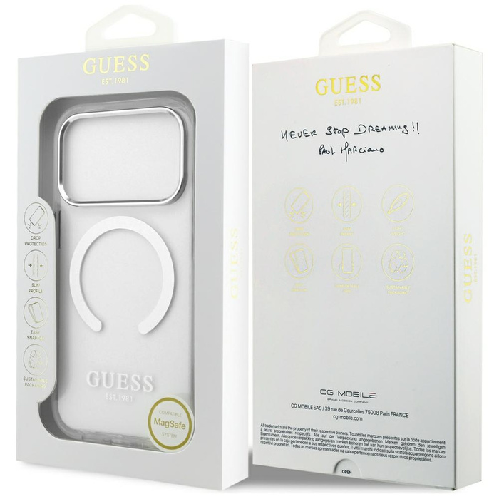 Etui Guess Metal Outline MagSafe do      iPhone 17 Pro srebrny