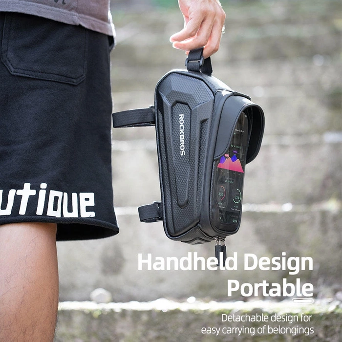 Sakwa rowerowa Rockbros B68 na ramę pancerna z pokrowcem na telefon 1.5l - czarna