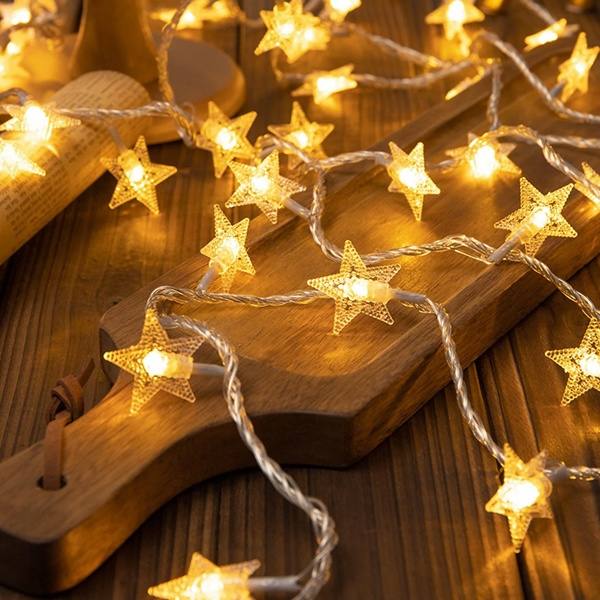 Lampki choinkowe LED snowflake/star -    6m/40 lampek ciepłe białe/warm white zasilane bat. 3xAA EHD-LS05