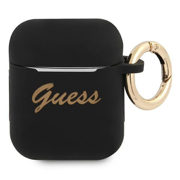 Etui GUESS Apple AirPods Silicone Vintage Script Czarny Case