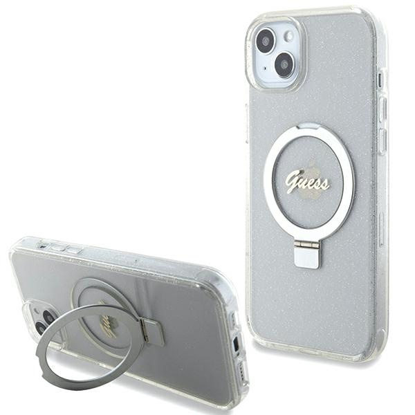 Etui Guess GUHMP15MHRSGSD iPhone 15 Plus 6.7" przezroczysty/transparent hardcase Ring Stand Script Glitter MagSafe Case