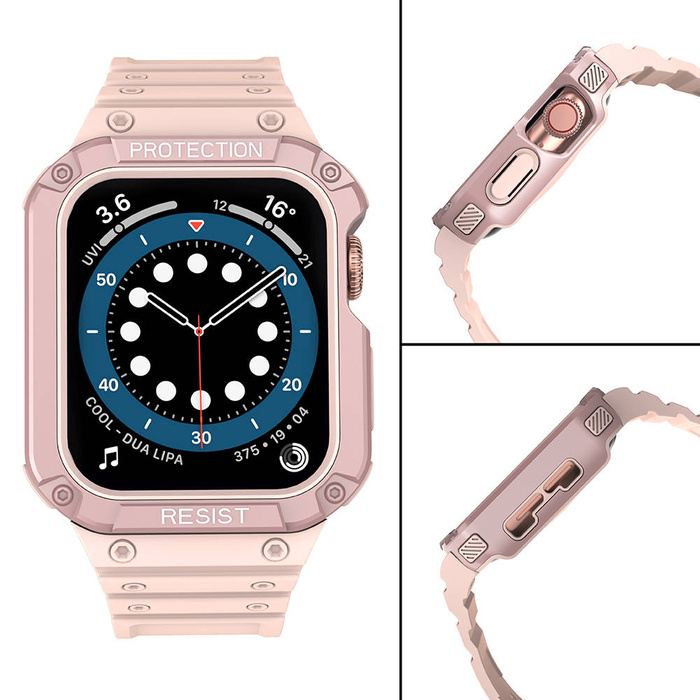 Protect Strap Band opaska z etui do Watch 7 / 6 / 5 / 4 / 3 / 2 / SE (45 / 44 / 42mm) obudowa pancerny pokrowiec na zegarek różowy