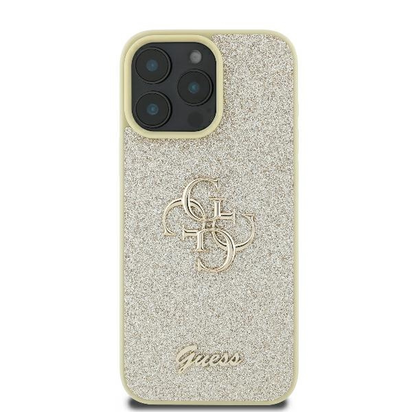 Etui Guess iPhone 16 Pro 6.3" złoty/gold hardcase Fixed Glitter Big 4G