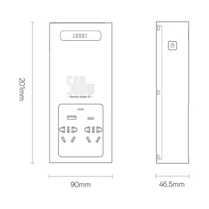 Baseus samochodowa przetwornica inwerter prądu 150W 12V / 500W  220V (wtyczka EU i CN) czarny (CGNB000101)
