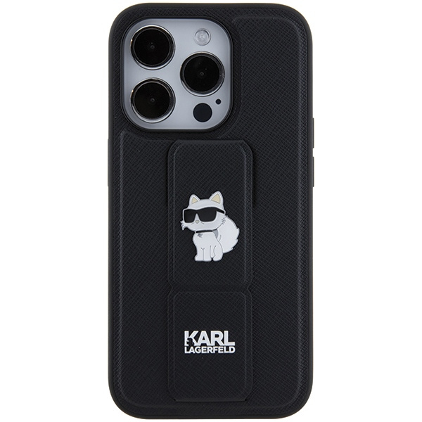 Etui Karl Lagerfeld KLHCP15LGSACHPK iPhone 15 Pro 6.1" czarny/black hardcase Gripstand Saffiano Choupette Pins Case