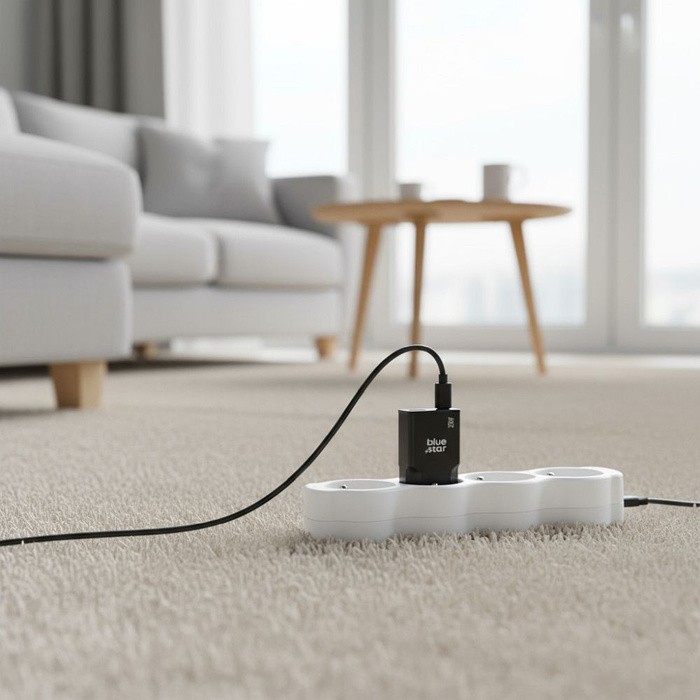 Ładowarka sieciowa do telefonu Blue Star Slim GaN 1x Typ C + 1x USB A QC4.0 PD 3A 25W TFK-SC-25WAC czarna