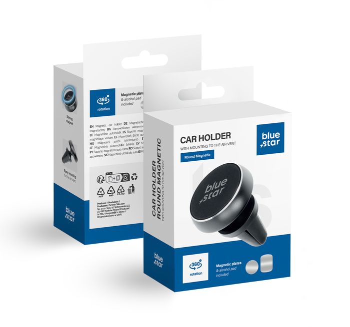 BLUE STAR magnetyczny uchwyt samochodowy ROUND MAGNETIC do kratki wlotu czarny