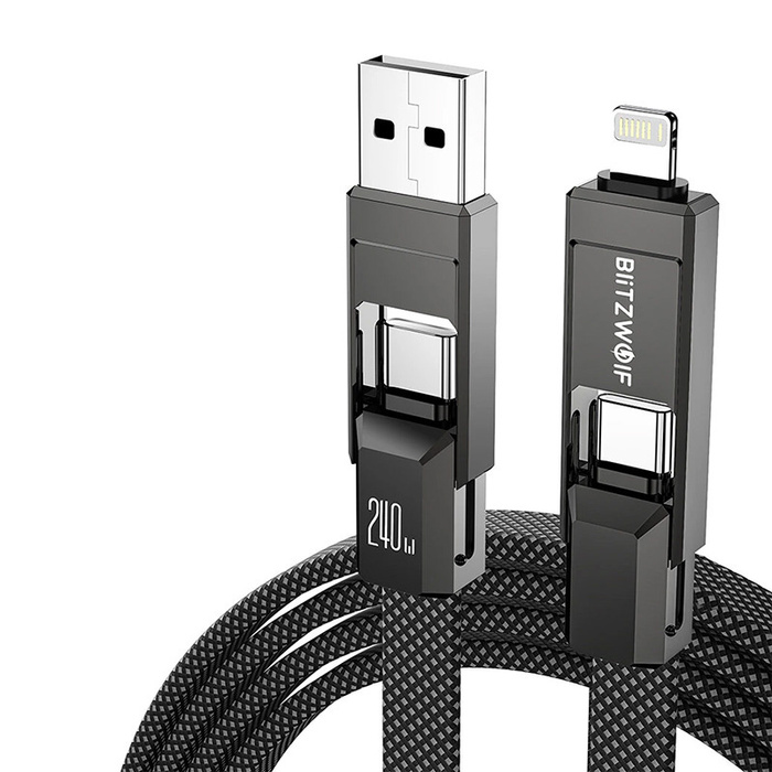 Kabel USB 4w1 Blitzwolf BW-HDC7 USB+C+Lightning 240W 1,2m (czarny)