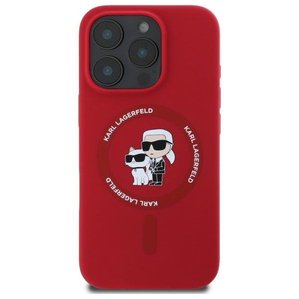 Etui Karl Lagerfeld iPhone 16 Pro czerwony/red HC MagSafe Silicone KC Heads Ring