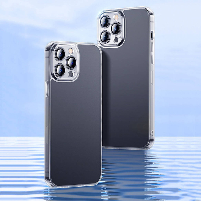 Etui Baseus Frosted Glass Case pokrowiec do iPhone 13 Pro Max sztywna obudowa z żelową ramką przezroczysty (ARWS000802)