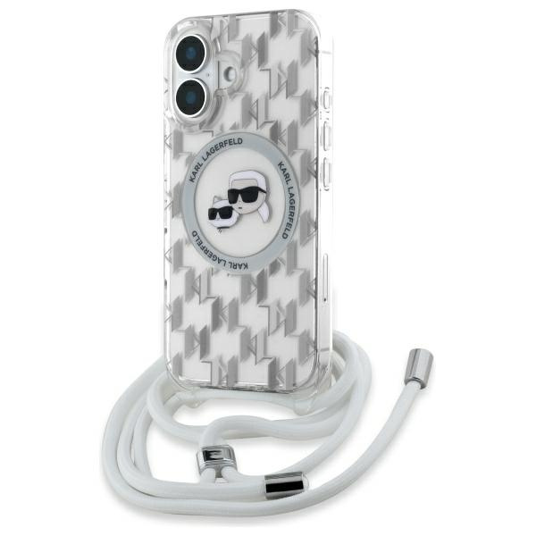 Etui Karl Lagerfeld iPhone 16 6.1" transparent hardcase IML Crossbody Monogram Karl & Choupette Head MagSafe