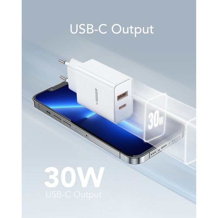 Ładowarka sieciowa do telefonu VEGER USB A + Typ C PD QC3.0 3A 30W VLS302U biała