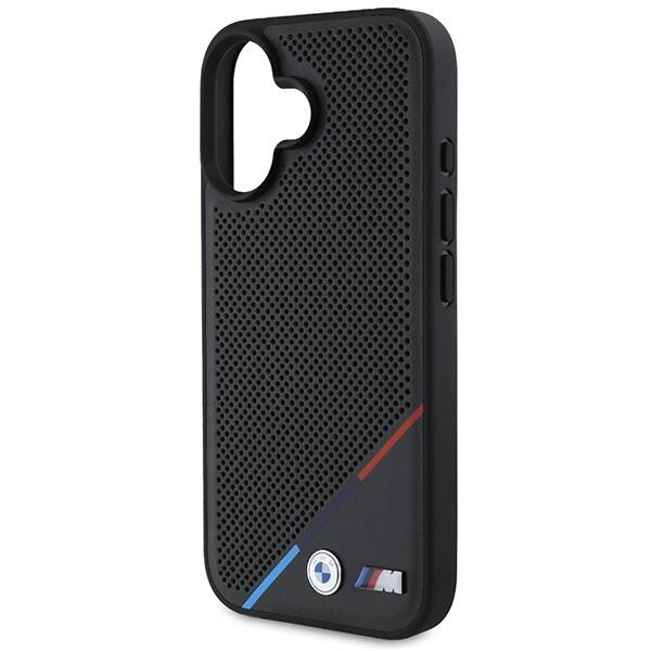 Etui BMW iPhone 16 6.1" czarny/black hardcase M Perforated Tricolor Line MagSafe