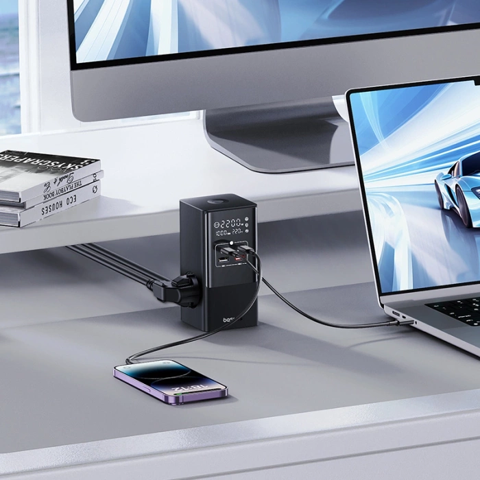 Stacja ładująca Baseus PowerCombo Tower 100W 2 x EU + 2 x USB-A + 2 x USB-C 1,5m - czarna