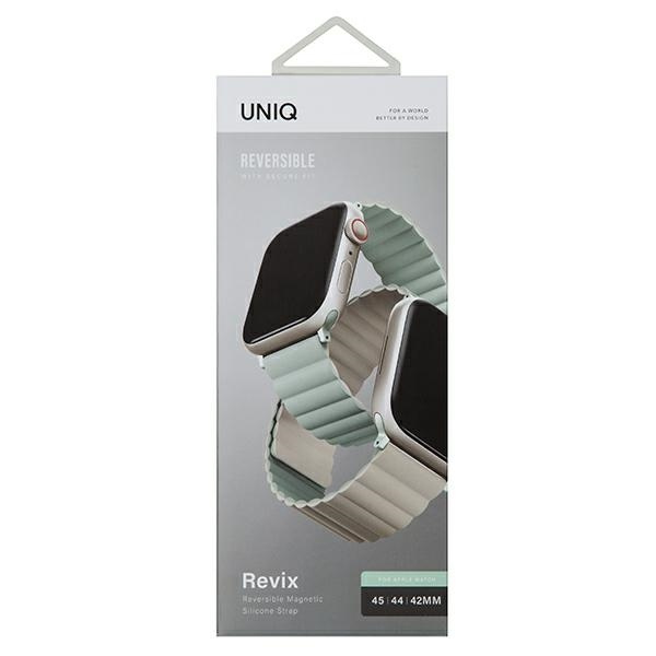 UNIQ pasek Revix Apple Watch Series 4/5/6/7/8/SE/SE2/Ultra 42/44/45mm. Reversible Magnetic szałwia-beżowy/sage-beige