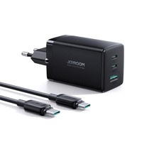 Joyroom szybka ładowarka GaN 65W USB, 2x USB C czarna + kabel USB C - USB C 100W 1.2m (TCG01)