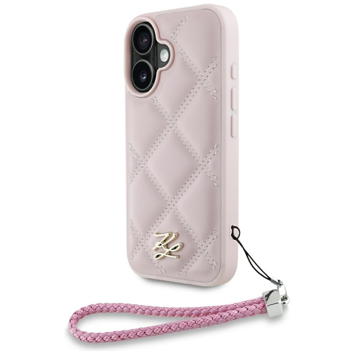 Etui Karl Lagerfeld Quilted Initial Logo & Chain Strap do iPhone 16 różowy