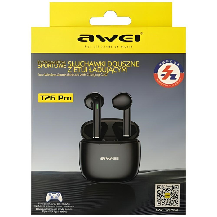 AWEI słuchawki Bluetooth 5.3 T26 Pro TWS + stacja dokująca czarny/black