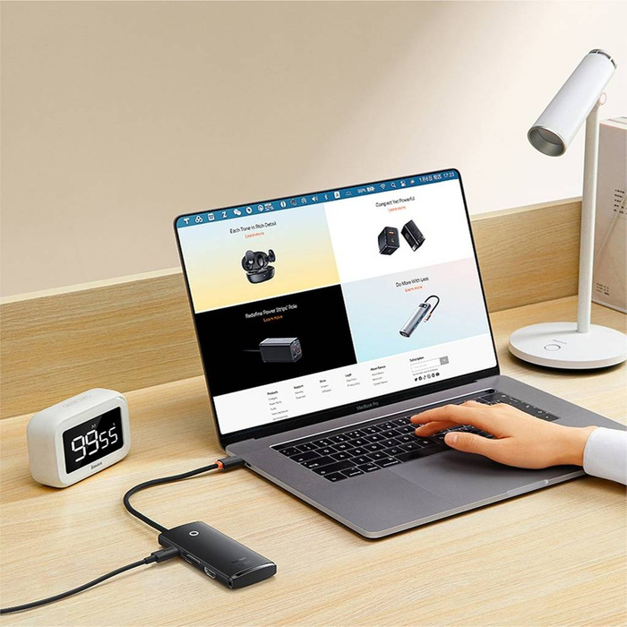 Baseus Lite Series 6-Port Type-C HUB Docking Station (Type-C to HDMI+USB3.0*2+PD+SD/TF) Black