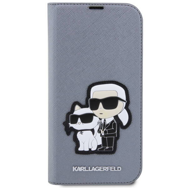 Etui Karl Lagerfeld KLBKP14LSANKCPG iPhone 14 Pro 6.1" bookcase srebrny/silver Saffiano Karl & Choupette Case
